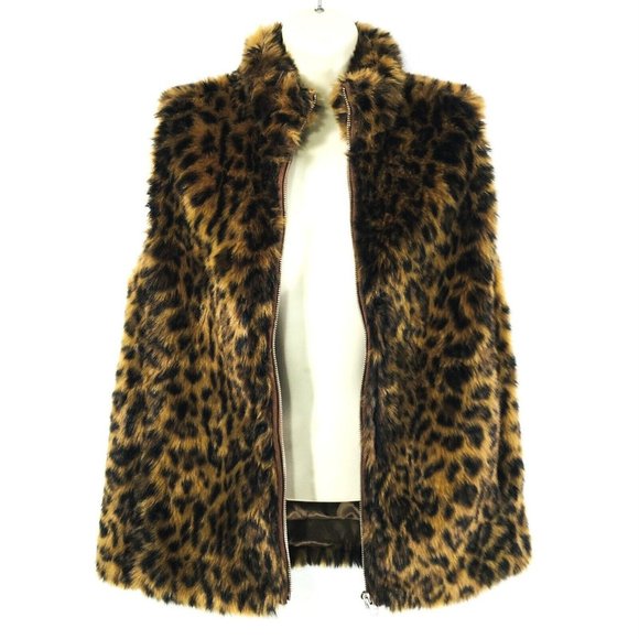 J CREW Sz XS FAUX FUR LEOPARD PRINT FULL ZIP VEST - Picture 6 of 10